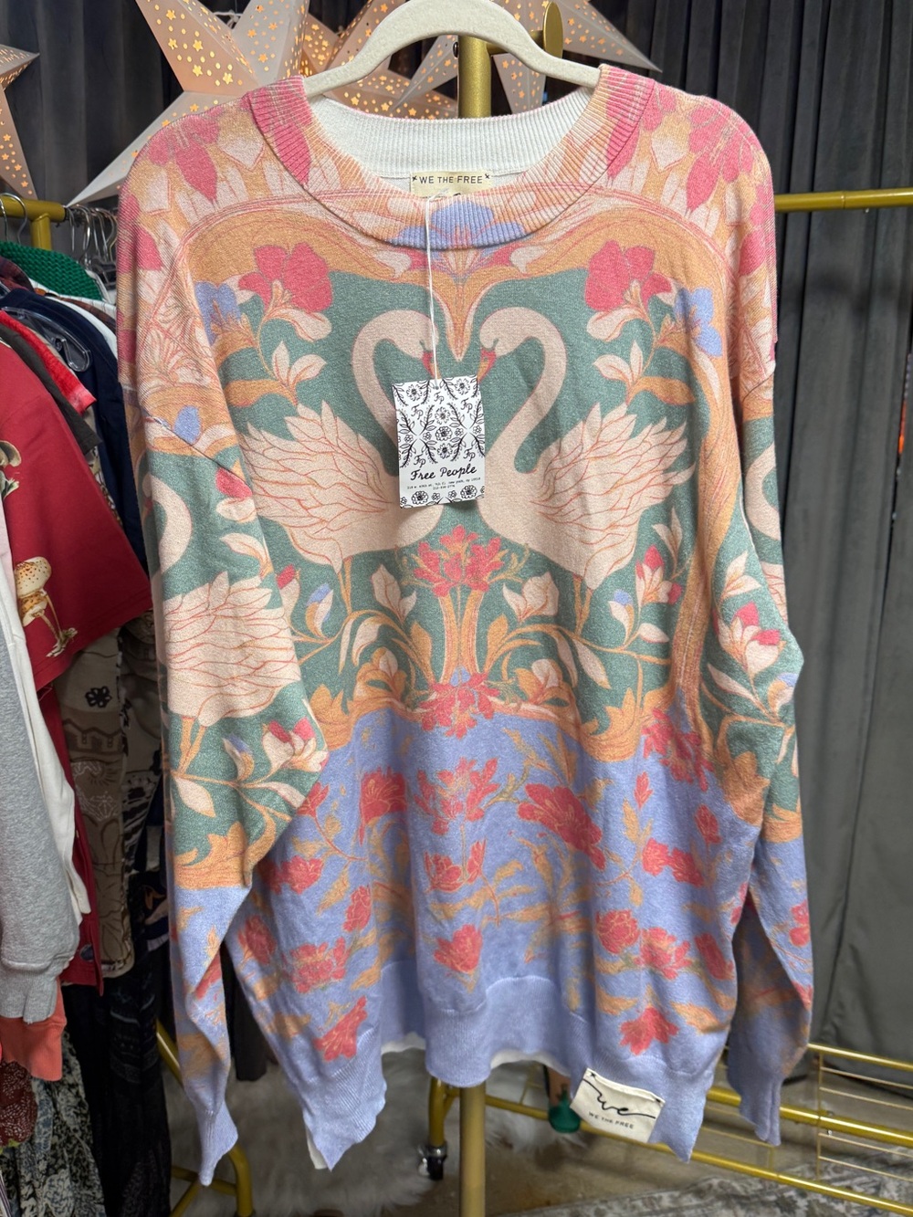 RARE Free People We the Free Nouvelle Patterned Pullover- Swan